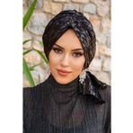 Aişe tesettür Siyah Payet İşleme Abiye Tokalı Bone