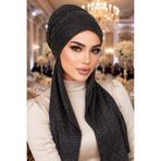 Aişe tesettür Siyah Piliseli Simli Kelebek Bone Şal