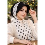 Aişe tesettür Siyah Puanlı Fularlı Şapka Bone