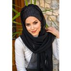 Aişe tesettür Siyah Simli Hazır Abiye Şal