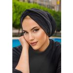 Aişe tesettür Siyah Simli Kelebek Model Burgu Abiye Bone Şal