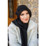 Aişe tesettür Siyah Taşlı Aksesuarlı Vintage Şapka