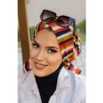 Aişe tesettür Taba Lacivert Çizgili Çapraz Bone