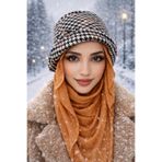 Aişe tesettür Taba Siyah Kazayağı ATKISIZ Vintage Şapka