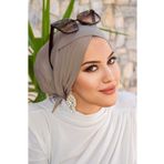 Aişe tesettür Taş Rengi Çapraz Bone / Deniz - Havuz Bonesi