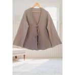 Aişe tesettür Taş Rengi Önü Bağlamalı Kimono Tunik / Likralı Ütü İstemez Kumaş