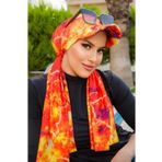 Aişe tesettür Turuncu Desen Siperli Bone Şal