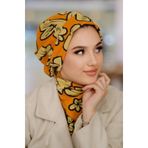 Aişe tesettür Turuncu Desenli Tesettür Bere Ve Etol Takım