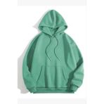 Aisha Elbise 3 Iplik Pamuklu Unisex Kapşonlu Sweetshirt - Mint Yeşili - Gri