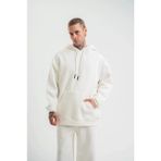 Aisha Elbise Double Oversize Kapşonlu Basic Sweatshirt - Beyaz - XL