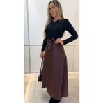 Aisha Elbise Kadın Belden Kuşaklı Uzun Deri Etek - Kahve - 2XL - 3XL