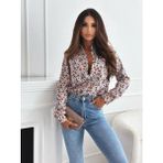 Aisha Elbise Kadın Uzun Kol Cep Detay Çiçek Baskılı Mosskrep Kumaş Gömlek - 2XL - 3XL - Bej