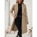 Aisha Elbise Kadın Uzun Kollu Yakalı Belde Şerit Düğme Detaylı Cepli Mini Kaşe Kaban - Kahve - 2XL - 3XL