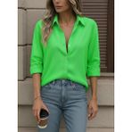 Aisha Elbise Kadın Uzun Kollu Yakalı Önden Düğmeli Gömlek - 2XL - 3XL - Yeşil-GN155