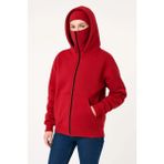 Aisha Elbise Samuray Ninja Çift Kapşonlu Zıp Fermuarlı Kanguru Çepli Hoodie Maske Detaylı Swetshirt - Kırmızı