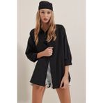 Aisha Elbise Siyah Oversize Uzun Basic Gömlek 3900 - 42