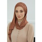 Aisha's Design BT-1 Koyu Kahverengi Büzgülü Penye Boneli Şal