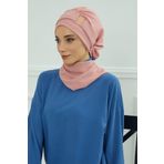 Aisha's Design HT-11A Pembe Gold Aksesuarlı Aerobin Kumaş Hazır Türban