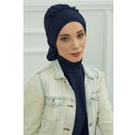 Aisha's Design HT-91 Lacivert Pileli Aerobin Hazır Türban