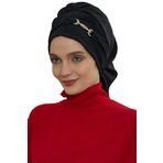 Aisha's Design HT-93 Siyah Aerobin Kumaş Aksesuarlı Hazır Türban