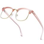aisswzber Moda Vintage Klasik Yarı Çerçevesiz Yarım Çerçeve Şeffaf Lens Gözlükleri, Pembe ve altın
