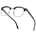 AISSWZBER Moda Vintage Klasik Yarı Kenarsız Yarım Çerçeve Şeffaf Lens Gözlükleri, Gümüş, Silver