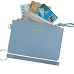 Aiyo Nice Kadın İnce RFID Kart Kılıfı Tutucu Bileklik Fermuarlı Kimlik Kılıfı Cüzdan Küçük Deri Cüzdan Anahtarlıklı Bozuk Para Çantası, Mavi, Small, Modern