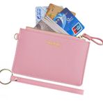 Aiyo Nice Kadın İnce RFID Kart Kılıfı Tutucu Bileklik Fermuarlı Kimlik Kılıfı Cüzdan Küçük Deri Cüzdan Anahtarlıklı Bozuk Para Çantası, Pembe, Small, Modern