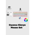 AJ179 Nl 3 Modlu Gamer Mouse + Leaven K550 Blue Switch Mekanik Klavye Gamer Seti - Beyaz