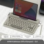 Ajazz Af-84 Daktilo Tarzı Kablosuz Klavye-Sessiz Tuş Yapısı-Çift Modlu Bağlantı- Ios/androıd Uyumlu - Açık Gri
