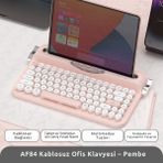 Ajazz Af-84 Daktilo Tarzı Kablosuz Klavye-Sessiz Tuş Yapısı-Çift Modlu Bağlantı- Ios/androıd Uyumlu - Pembe