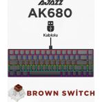 Ajazz AK680 Kablolu %65 Boy Mekanik Oyuncu Klavyesi-Rainbow Aydınlatma Hot-Swap - Siyah - Brown Switch