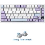 Ajazz AK820 Pro Mekanik Oyun Klavyesi 3 Modlu Tft Renkli Ekran, Gasket Yapı Hot Swap Rgb - Flying Fish Switch - Beyaz - Açık Mor