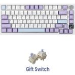 Ajazz AK820 Pro Mekanik Oyun Klavyesi 3 Modlu Tft Renkli Ekran, Gasket Yapı Hot Swap Rgb - Gift Switch - Beyaz - Açık Mor