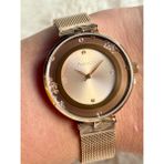 Ajda Bilezik Hediyeli Rosegold Hareketli Taşlı Hasır Kordonlu Ferrucci Kadın Saati - Rose Gold