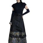 AJOHBM Çin tarzı geleneksel pilili etek kadınlar için siyah Mamianqun Hanfu ince tüm maç DIY dantel-up uzun etekler Womenwear