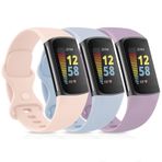 AK Fitbit Charge ile Uyumlu 3 Pet Spor Bantları 5 Bant Kadın Erkek, Klasik Yumuş Silikon Yedek Kayış Fitbit Charge 5 Gelişmiş Fitness ve Sağlık İzleyici için Bileklikler (Açık Pembe/Bebek Mavisi/Açık