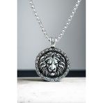 Ak Store Silver Erkek Çerçeve İçinde Aslan Kral Figürlü K-109 Paslanmaz Kromix Çelik Gümüş Kaplama Kolye Madalyon - Beyaz - 60+5 cm