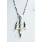 Ak Store Silver Erkek, Denizler Tanrısı Poseidon'un Mızrağı Figürlü K-104 Paslanmaz Kromix Çelik Gümüş Kaplama Kolye Madalyon - 60 cm.