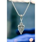 Ak Store Silver Erkek, Ejderha Figürlü Mızrak Ucu K-164 Paslanmaz Kromix Çelik Gümüş Kaplama Kolye Madalyon