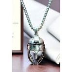 Ak Store Silver Erkek, Gladyatör Spartan Savaşcı Falanks Miğferi Figürlü K-129 Paslanmaz Kromix Çelik Gümüş Kaplama Kolye Madalyon - 60 cm