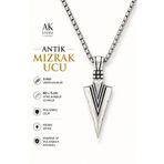 Ak Store Silver Erkek, İlk Ve Orta Çağ Mızrak Ucu Figürlü K-112 Paslanmaz Kromix Çelik Gümüş Kaplama Kolye Madalyon