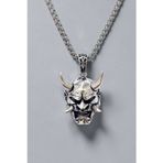 Ak Store Silver Erkek, Japon Oni Maskesi Gümüş Kaplama K-180 Paslanmaz Kromix Çelik Samuray Maskesi Kolye Madalyon