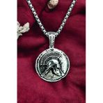 Ak Store Silver Erkek, Spartalı Savaşcı Kalkanı Figürlü K-174 Paslanmaz Kromix Çelik Gümüş Kaplama Kolye Madalyon