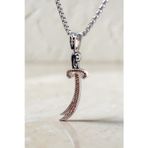 Ak Store Silver Erkek, Zülfikar Kılıç Garnet Zirkon Taşlı K-183 Paslanmaz Kromix Çelik Gümüş Kaplama Kolye Madalyon