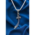 Ak Store Silver Erkek, Zülfikar Kılıç Lacivert Zirkon Taşlı K-182 Paslamaz Kromix Çelik Gümüş Kaplama Kolye Madalyon