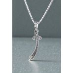 Ak Store Silver Erkek, Zülfikar Kılıç Siyah Zirkon Taşlı K-181 Paslanmaz Kromix Çelik Gümüş Kaplama Kolye Madalyon