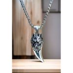 Ak Store Silver Gümüş Kaplama K-102 Paslanmaz Kromix Erkek Kolye Madalyon Bozkurt Dişi
