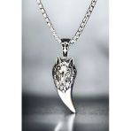 Ak Store Silver Gümüş Kaplama K-102 Paslanmaz Kromix Erkek Kolye Madalyon Kurt Dişi Üzerine Bozkurt İşleme