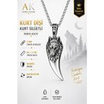 Ak Store Silver Gümüş Kaplama K-102 Paslanmaz Kromix Erkek Kolye Madalyon Kurt Dişi Üzerine Bozkurt İşleme